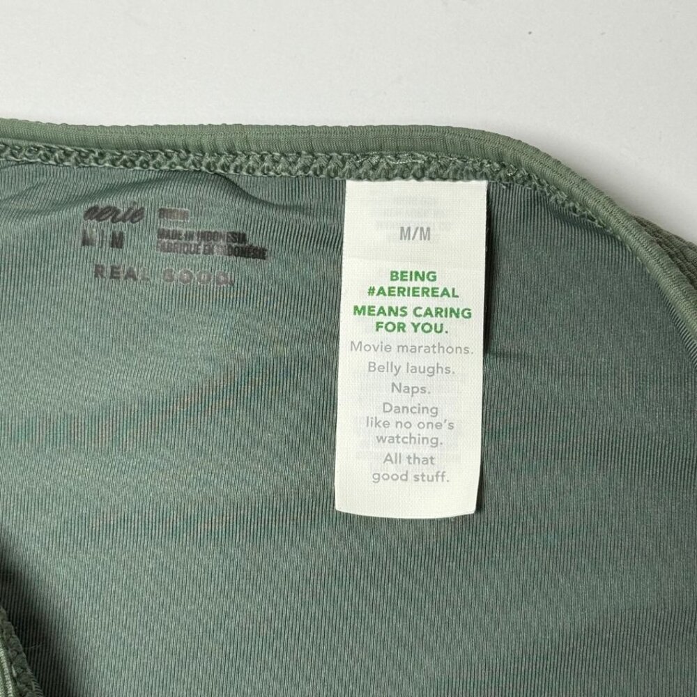 NWT Aerie Ribbed String Triangle Bikini Set Olive Green Medium Bathing Suit Boho - Picture 6 of 8